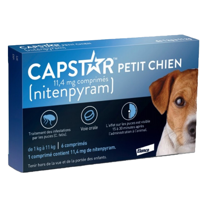 Capstar 11 4 Mg Petit Chien B 6 Cpr Chiens Puces Et Tiques Pharmanimal Parapharmacie Pour Animaux